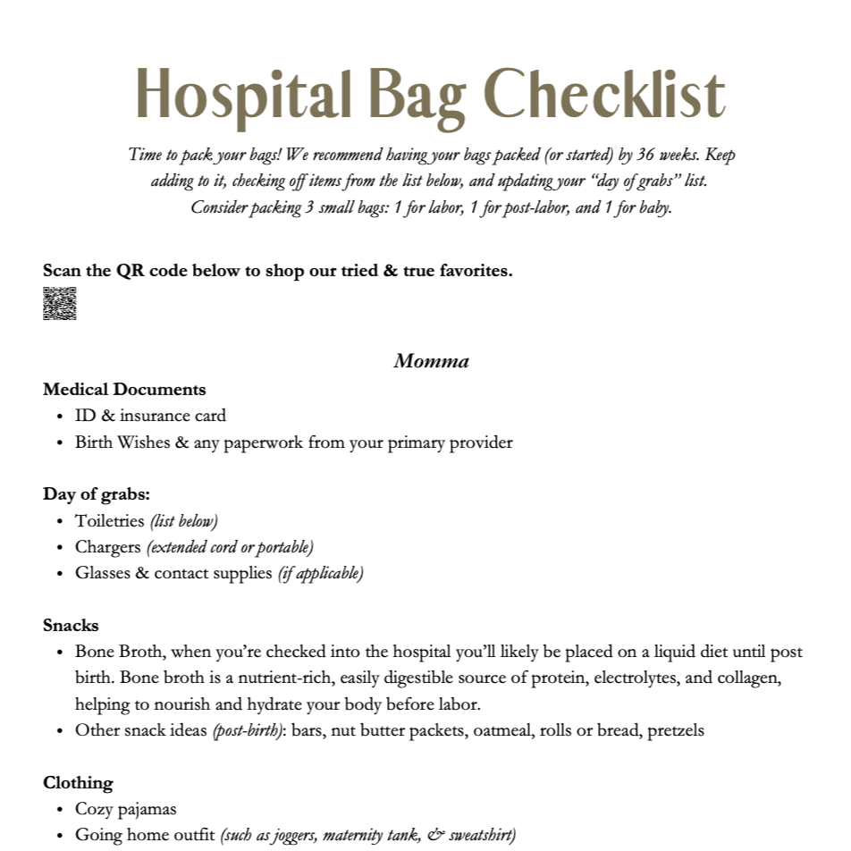 Hospital Bag Checklist (digital)